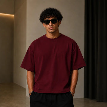 Maroon Boxy Fit Basic Tee